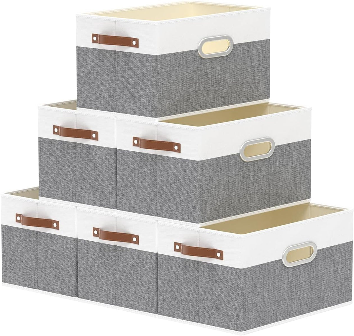 Fabric Storage Baskets,13.0x9.1x7.9in,White/Grey