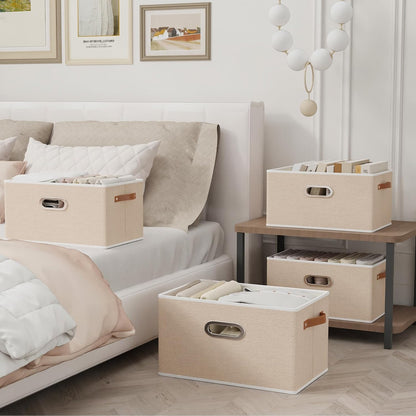 Fabric Storage Baskets,13.0x9.1x7.9in,White/Grey