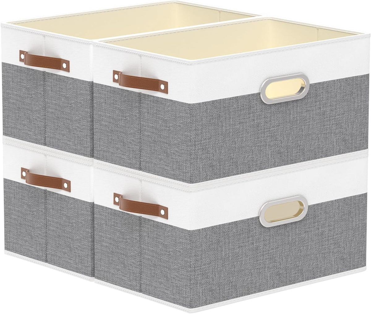 Fabric Storage Baskets,13.0x9.1x7.9in,White/Grey