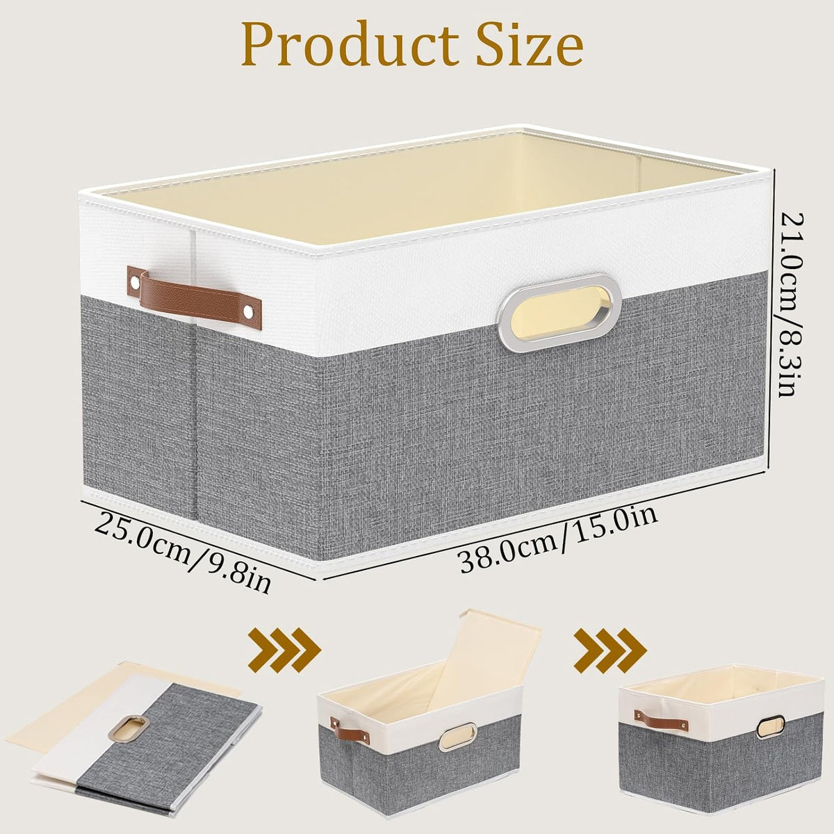 Fabric Storage Baskets,13.0x9.1x7.9in,White/Grey