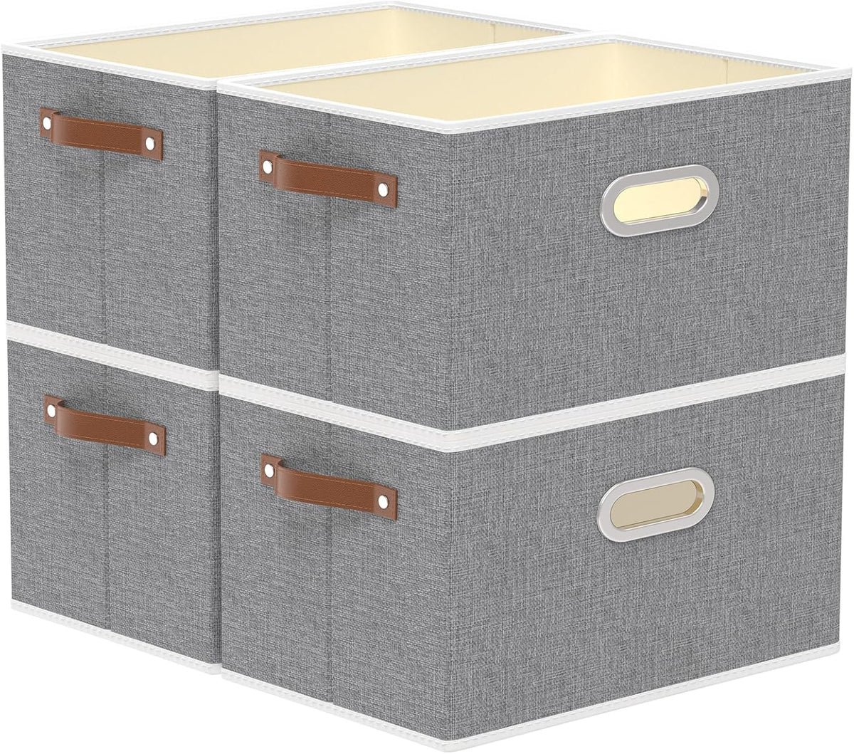 Fabric Storage Baskets,13.0x9.1x7.9in,White/Grey