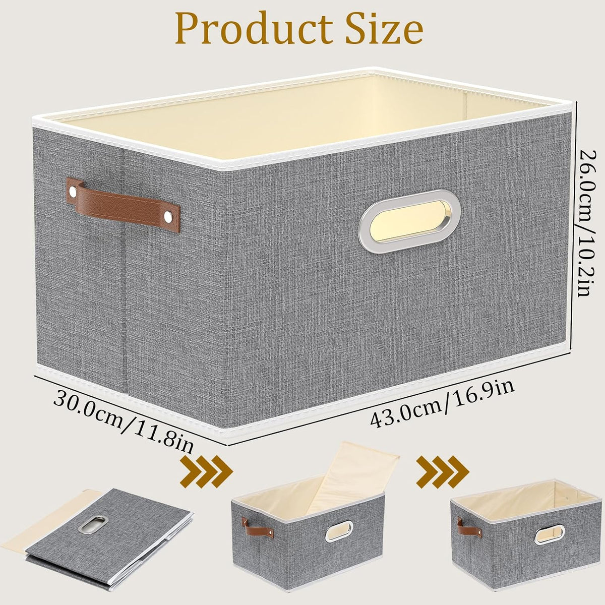Fabric Storage Baskets,13.0x9.1x7.9in,White/Grey