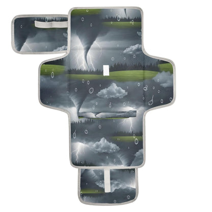 Dark Clouds Portable Changing Pad with Pillow, Waterproof Travel Changing Mat with Soft Cushion, Foldable Diaper Changing Pad, Travel Essential Shower Registry Gifts