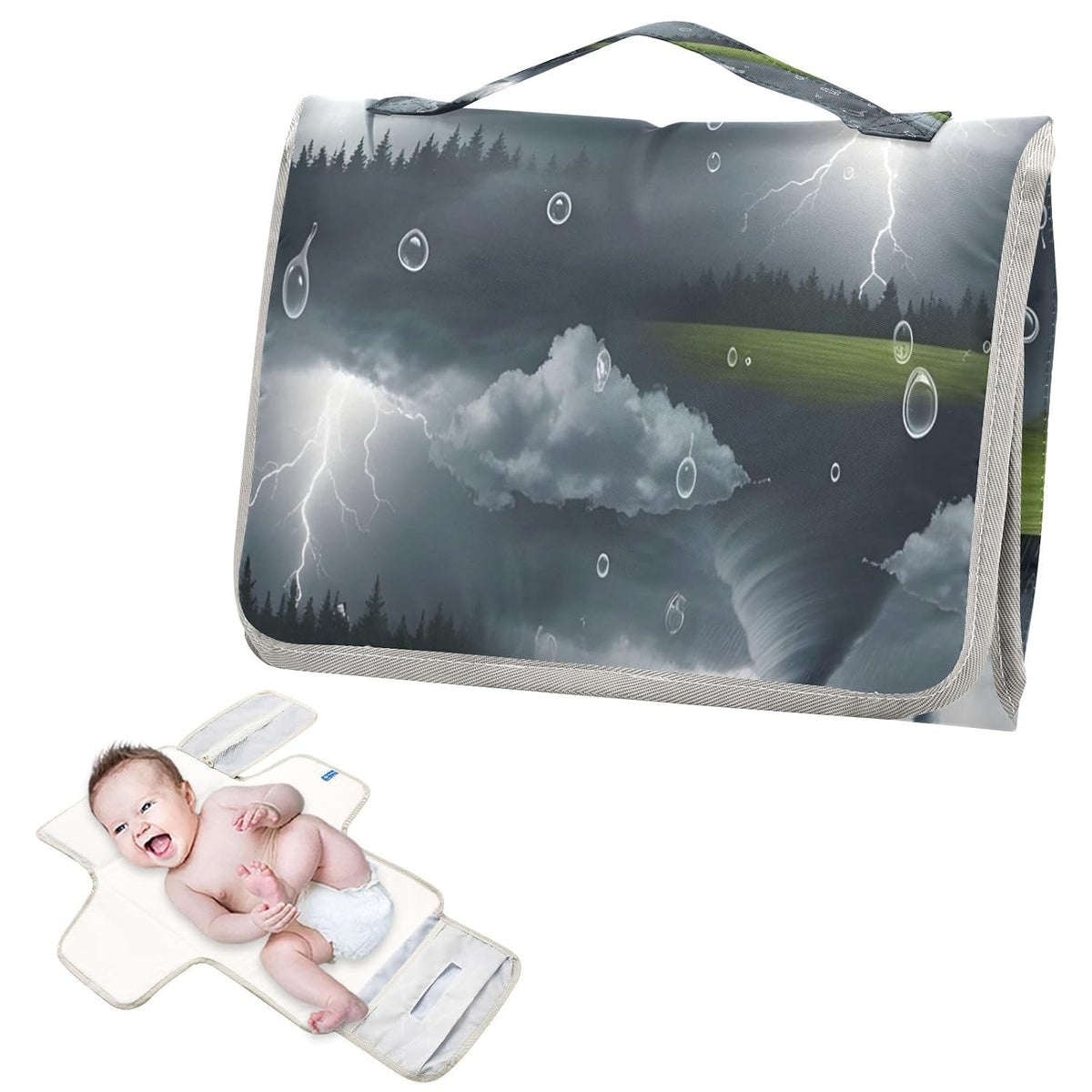 Dark Clouds Portable Changing Pad with Pillow, Waterproof Travel Changing Mat with Soft Cushion, Foldable Diaper Changing Pad, Travel Essential Shower Registry Gifts