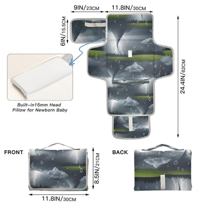 Dark Clouds Portable Changing Pad with Pillow, Waterproof Travel Changing Mat with Soft Cushion, Foldable Diaper Changing Pad, Travel Essential Shower Registry Gifts