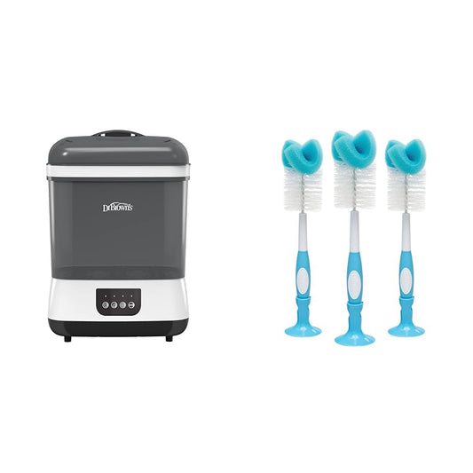 All-in-One Sterilizer and Dryer for Baby Bottles, Parts & Other Newborn Essentials & Baby Bottle Cleaning Brush with Sponge and Scrubber - Blue - 3-Pack