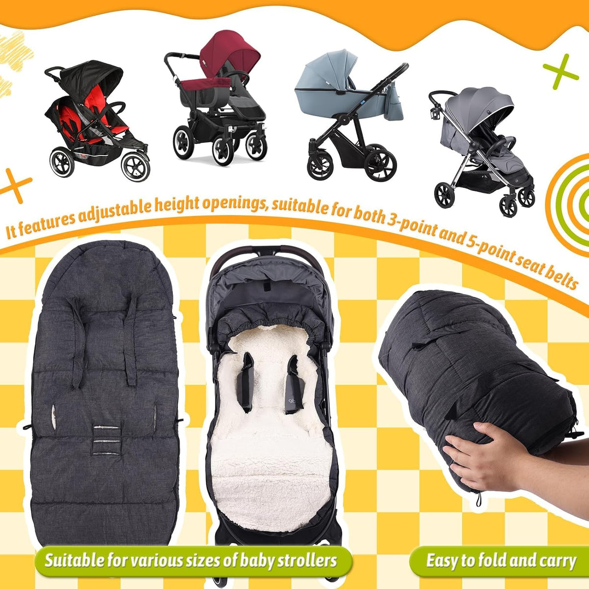 Waterproof Thickened Universal Stroller Blanket - Baby/Toddler Stroller Footmuff, Sleeping Bag & Bunting, Cold-Weather Winter Cover（Dark Grey）