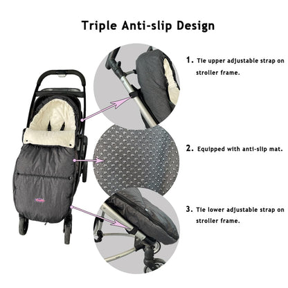 Cozy Toe Stroller Bunting Bag,Soft Coral Fleece Lining,Weather Proof Universal Footmuff Adaptable for Strollers Joggers Pushchair