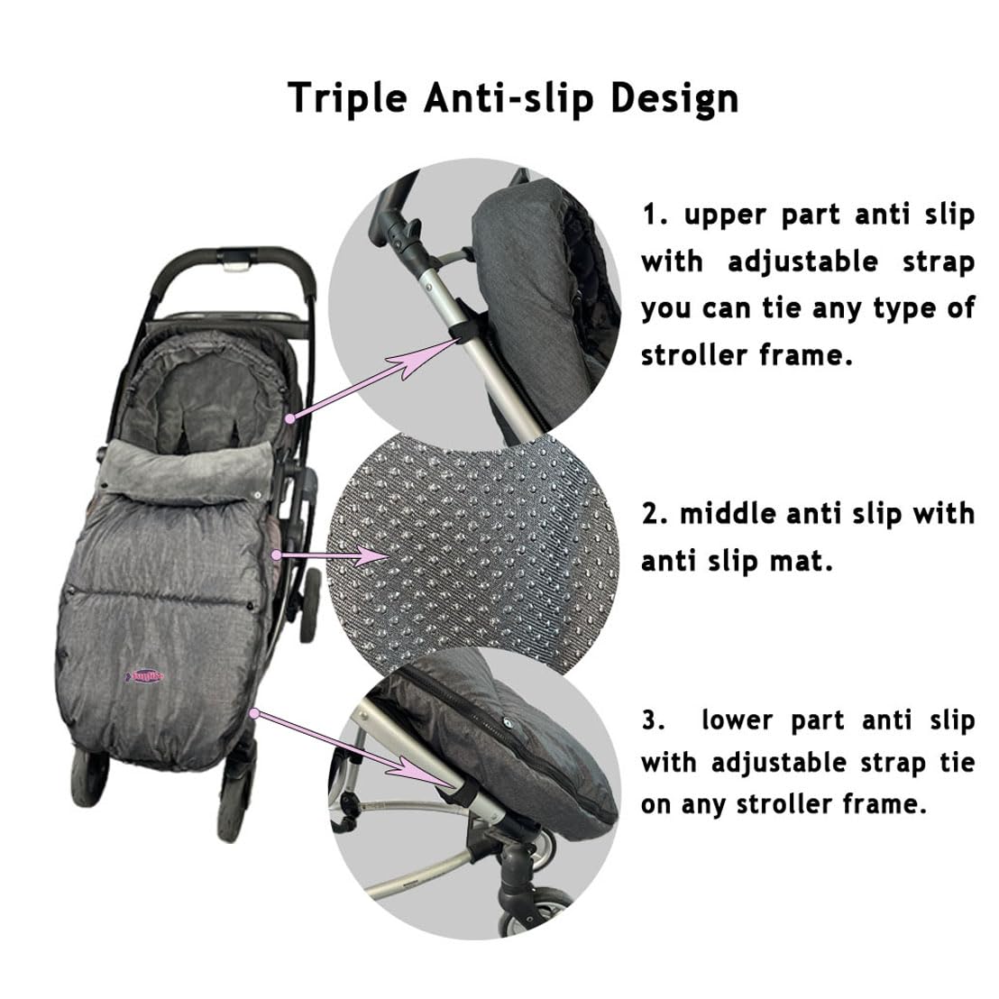 Cozy Toe Stroller Bunting Bag,Soft Coral Fleece Lining,Weather Proof Universal Footmuff Adaptable for Strollers Joggers Pushchair