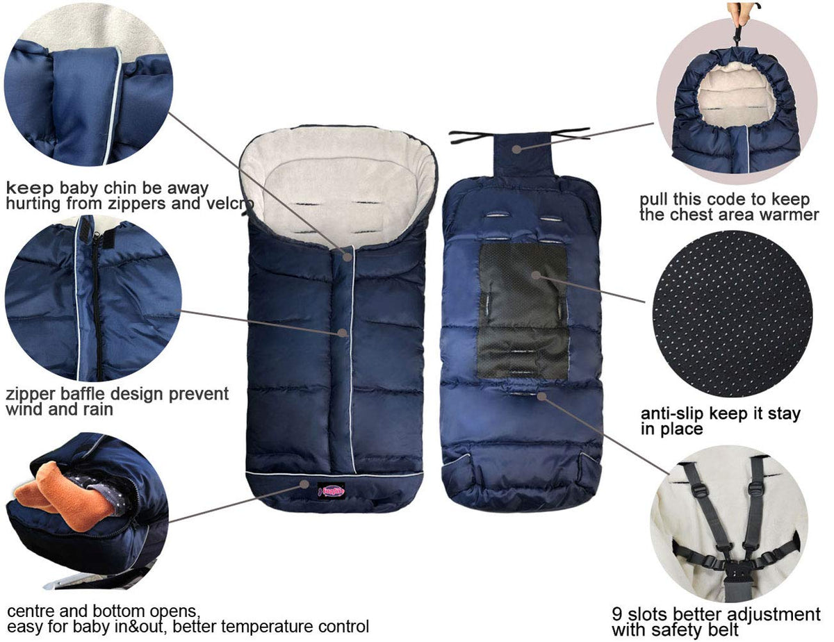 Cozy Toe Stroller Bunting Bag,Soft Coral Fleece Lining,Weather Proof Universal Footmuff Adaptable for Strollers Joggers Pushchair