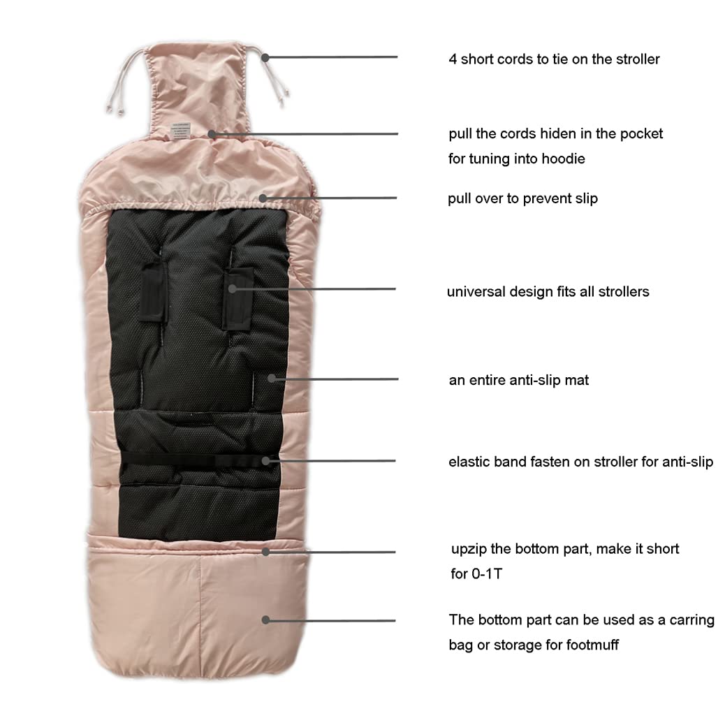 Cozy Toe Stroller Bunting Bag,Soft Coral Fleece Lining,Weather Proof Universal Footmuff Adaptable for Strollers Joggers Pushchair
