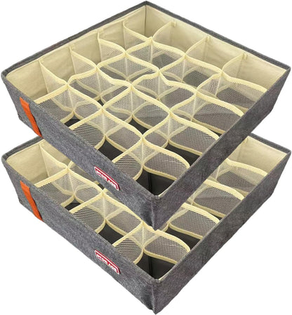2 Pack Sock Organizer Drawer Divider, 20-Grid Foldable Storage Box with Handles for Underwear, Bras, Clothes, Baby Clothes, Ideal for Drawer, Wardrobe, Closet Organizers and Storage (Grey)