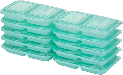 2-Compartment Food Storage Container Set with Snap-Shut Lids, Reusable Divided Snack Containers with Lids, Set of 10, Blue