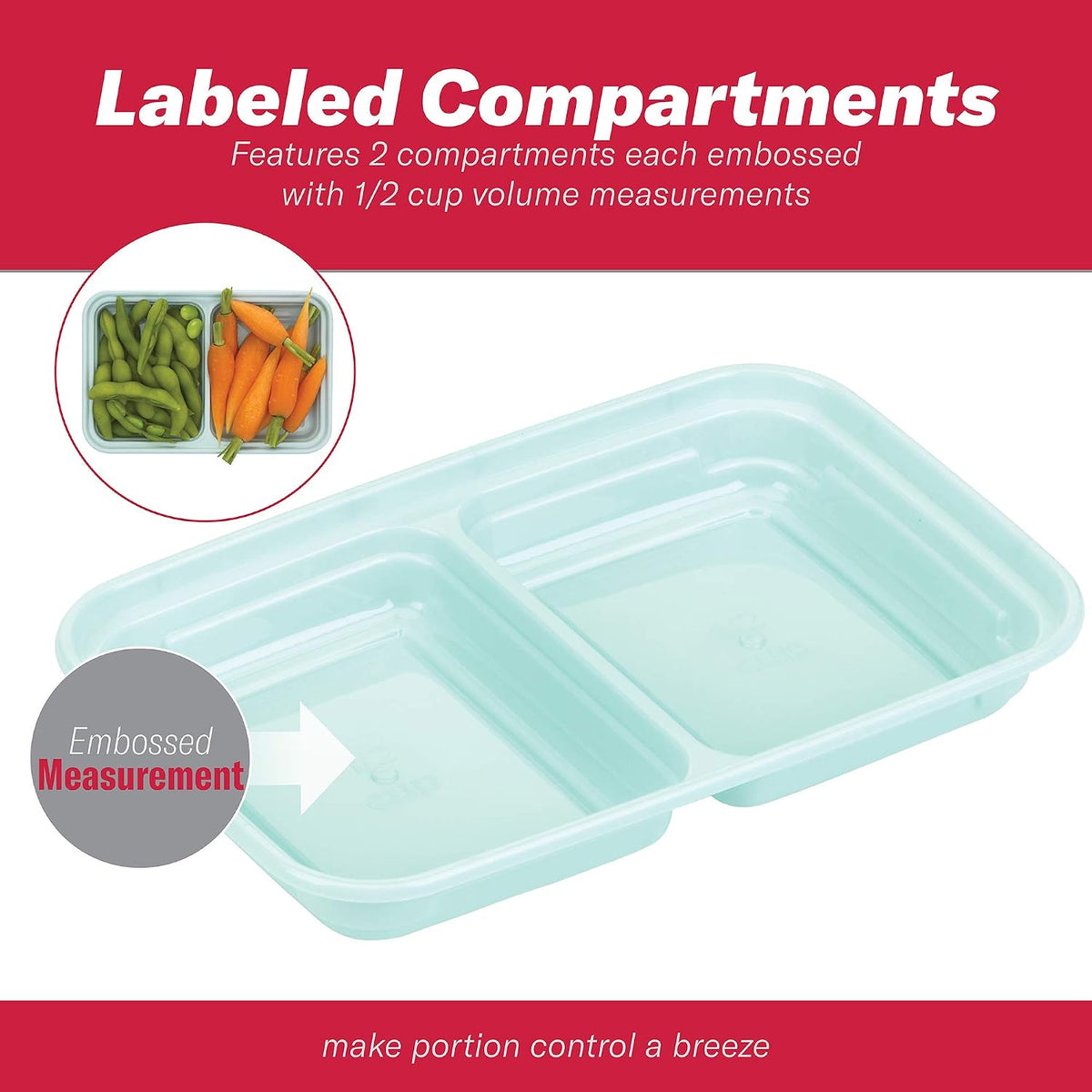 2-Compartment Food Storage Container Set with Snap-Shut Lids, Reusable Divided Snack Containers with Lids, Set of 10, Blue