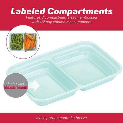 2-Compartment Food Storage Container Set with Snap-Shut Lids, Reusable Divided Snack Containers with Lids, Set of 10, Blue