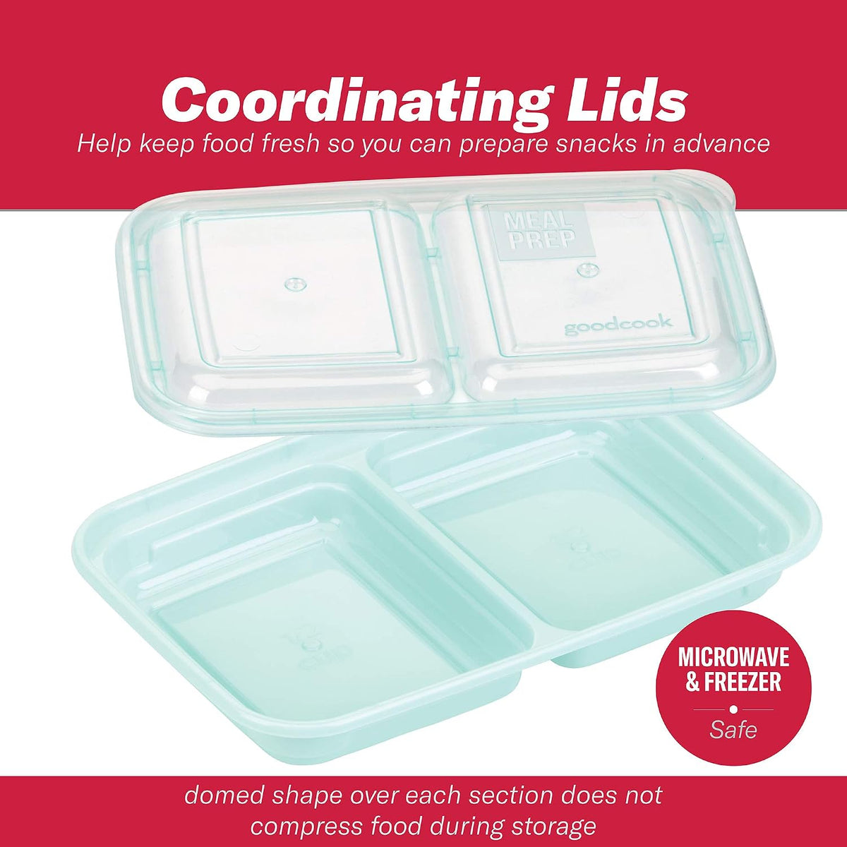 2-Compartment Food Storage Container Set with Snap-Shut Lids, Reusable Divided Snack Containers with Lids, Set of 10, Blue