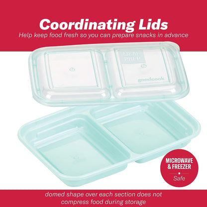 2-Compartment Food Storage Container Set with Snap-Shut Lids, Reusable Divided Snack Containers with Lids, Set of 10, Blue