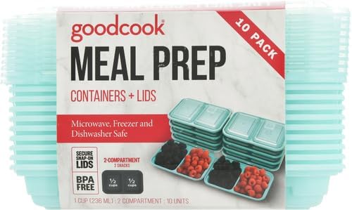 2-Compartment Food Storage Container Set with Snap-Shut Lids, Reusable Divided Snack Containers with Lids, Set of 10, Blue