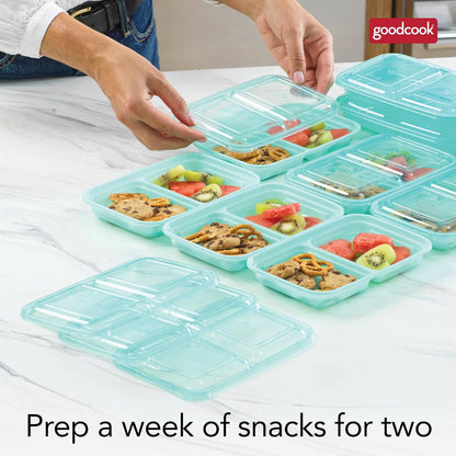 2-Compartment Food Storage Container Set with Snap-Shut Lids, Reusable Divided Snack Containers with Lids, Set of 10, Blue