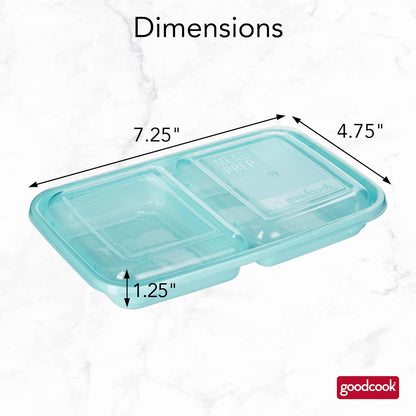 2-Compartment Food Storage Container Set with Snap-Shut Lids, Reusable Divided Snack Containers with Lids, Set of 10, Blue