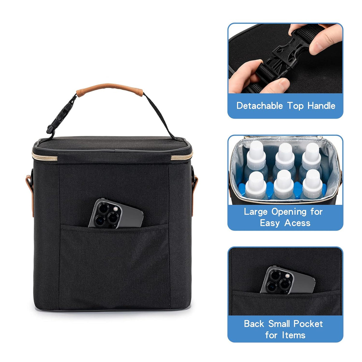 Breastmilk Cooler Bag with Ice Pack Fits 6 Baby Bottles Up to 9 Ounce, Baby Bottle Bag with Shoulder Strap for Nursing Mom Daycare, Cream