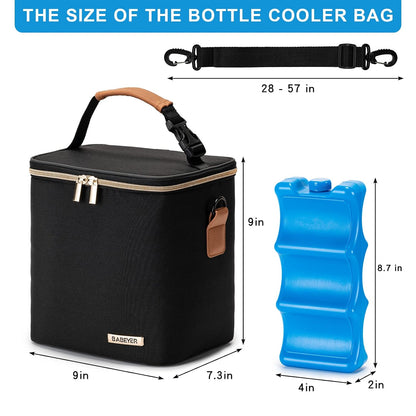Breastmilk Cooler Bag with Ice Pack Fits 6 Baby Bottles Up to 9 Ounce, Baby Bottle Bag with Shoulder Strap for Nursing Mom Daycare, Cream