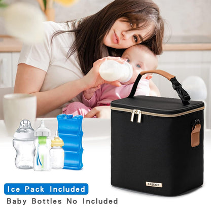 Breastmilk Cooler Bag with Ice Pack Fits 6 Baby Bottles Up to 9 Ounce, Baby Bottle Bag with Shoulder Strap for Nursing Mom Daycare, Cream