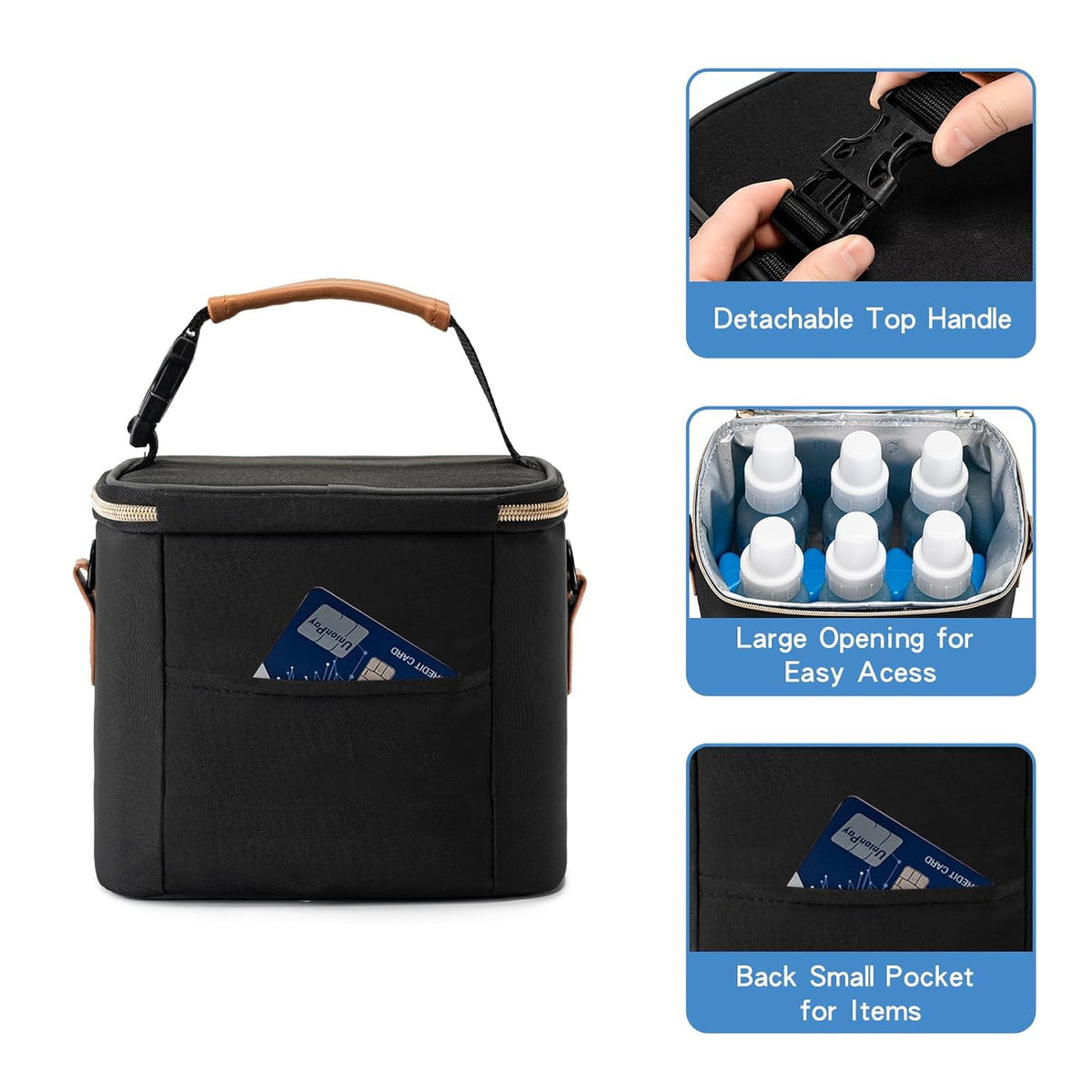 Breastmilk Cooler Bag with Ice Pack Fits 6 Baby Bottles Up to 9 Ounce, Baby Bottle Bag with Shoulder Strap for Nursing Mom Daycare, Cream