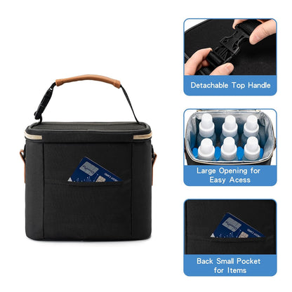 Breastmilk Cooler Bag with Ice Pack Fits 6 Baby Bottles Up to 9 Ounce, Baby Bottle Bag with Shoulder Strap for Nursing Mom Daycare, Cream