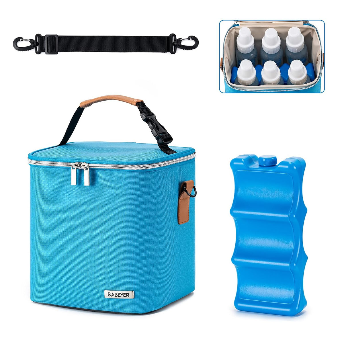 Breastmilk Cooler Bag with Ice Pack Fits 6 Baby Bottles Up to 9 Ounce, Baby Bottle Bag with Shoulder Strap for Nursing Mom Daycare, Cream