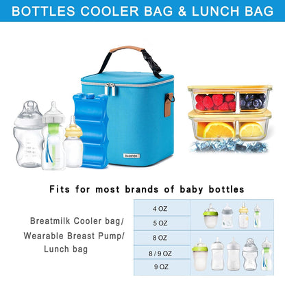 Breastmilk Cooler Bag with Ice Pack Fits 6 Baby Bottles Up to 9 Ounce, Baby Bottle Bag with Shoulder Strap for Nursing Mom Daycare, Cream