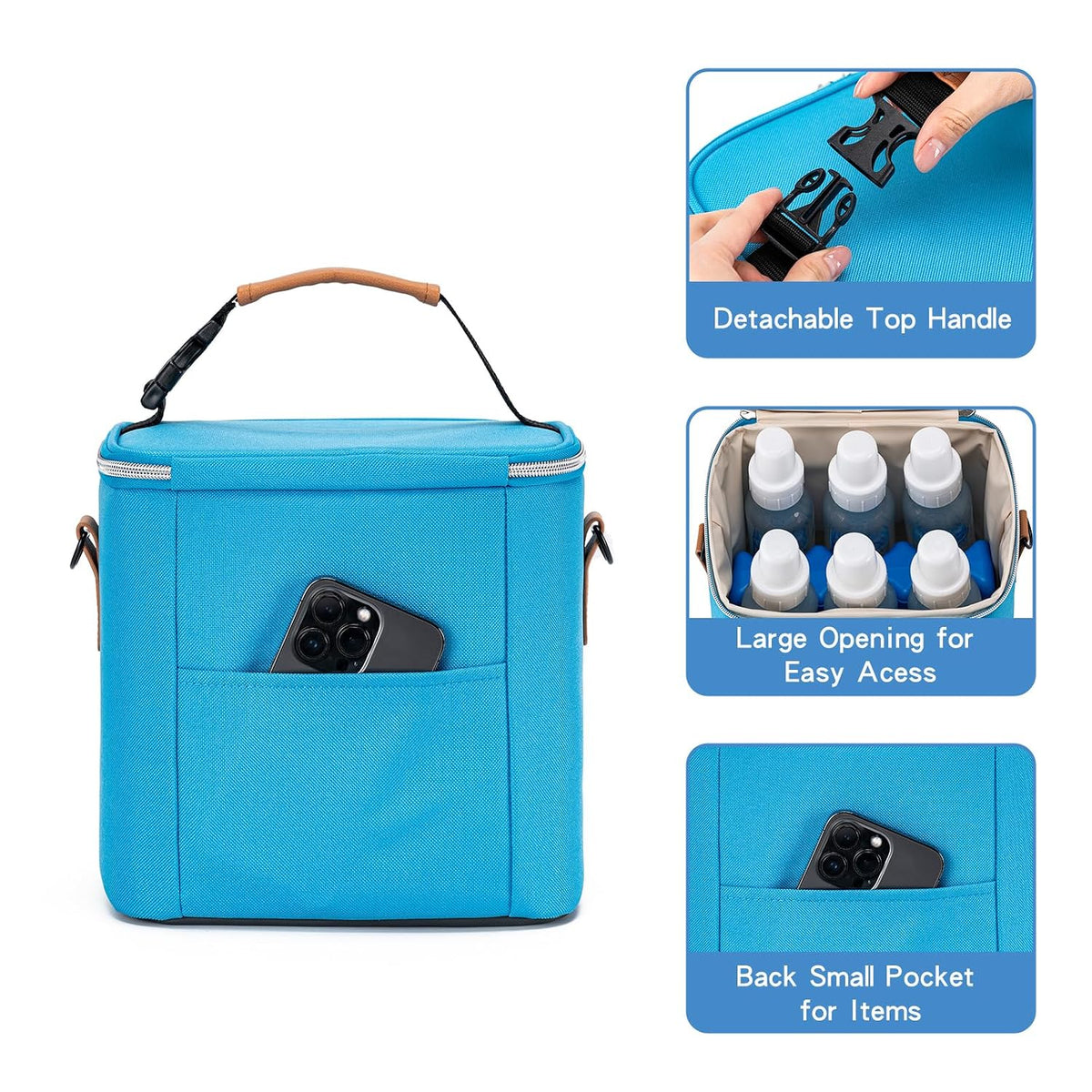 Breastmilk Cooler Bag with Ice Pack Fits 6 Baby Bottles Up to 9 Ounce, Baby Bottle Bag with Shoulder Strap for Nursing Mom Daycare, Cream