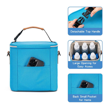 Breastmilk Cooler Bag with Ice Pack Fits 6 Baby Bottles Up to 9 Ounce, Baby Bottle Bag with Shoulder Strap for Nursing Mom Daycare, Cream