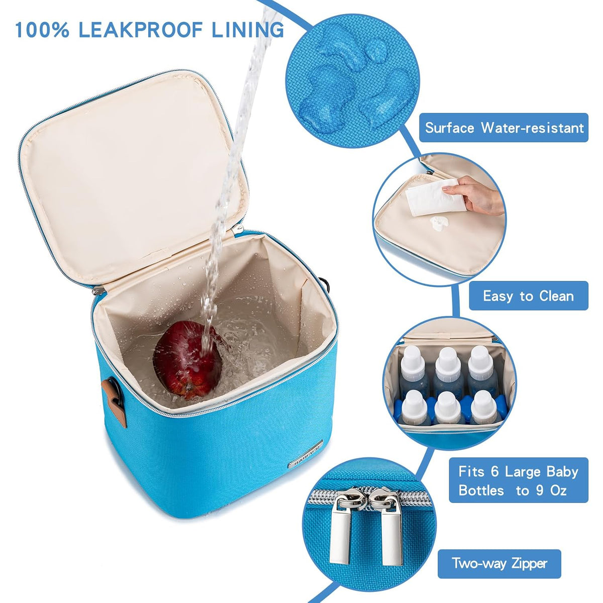 Breastmilk Cooler Bag with Ice Pack Fits 6 Baby Bottles Up to 9 Ounce, Baby Bottle Bag with Shoulder Strap for Nursing Mom Daycare, Cream