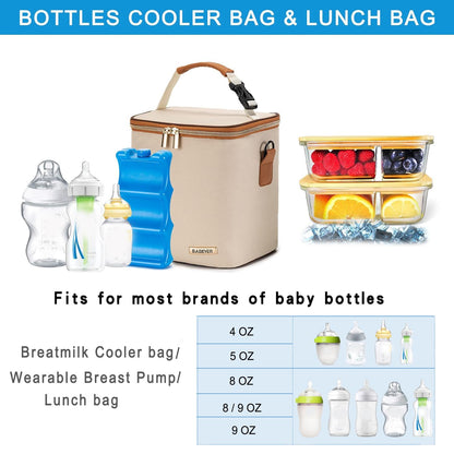 Breastmilk Cooler Bag with Ice Pack Fits 6 Baby Bottles Up to 9 Ounce, Baby Bottle Bag with Shoulder Strap for Nursing Mom Daycare, Cream