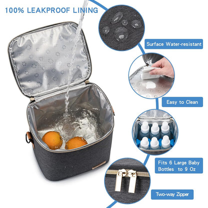 Breastmilk Cooler Bag with Ice Pack Fits 6 Baby Bottles Up to 9 Ounce, Baby Bottle Bag with Shoulder Strap for Nursing Mom Daycare, Cream