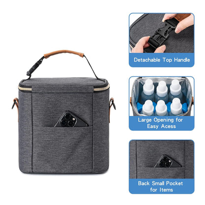 Breastmilk Cooler Bag with Ice Pack Fits 6 Baby Bottles Up to 9 Ounce, Baby Bottle Bag with Shoulder Strap for Nursing Mom Daycare, Cream