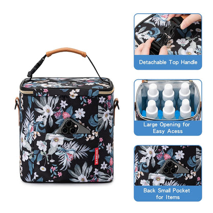 Breastmilk Cooler Bag with Ice Pack Fits 6 Baby Bottles Up to 9 Ounce, Baby Bottle Bag with Shoulder Strap for Nursing Mom Daycare, Cream