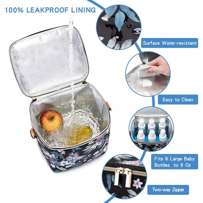 Breastmilk Cooler Bag with Ice Pack Fits 6 Baby Bottles Up to 9 Ounce, Baby Bottle Bag with Shoulder Strap for Nursing Mom Daycare, Cream