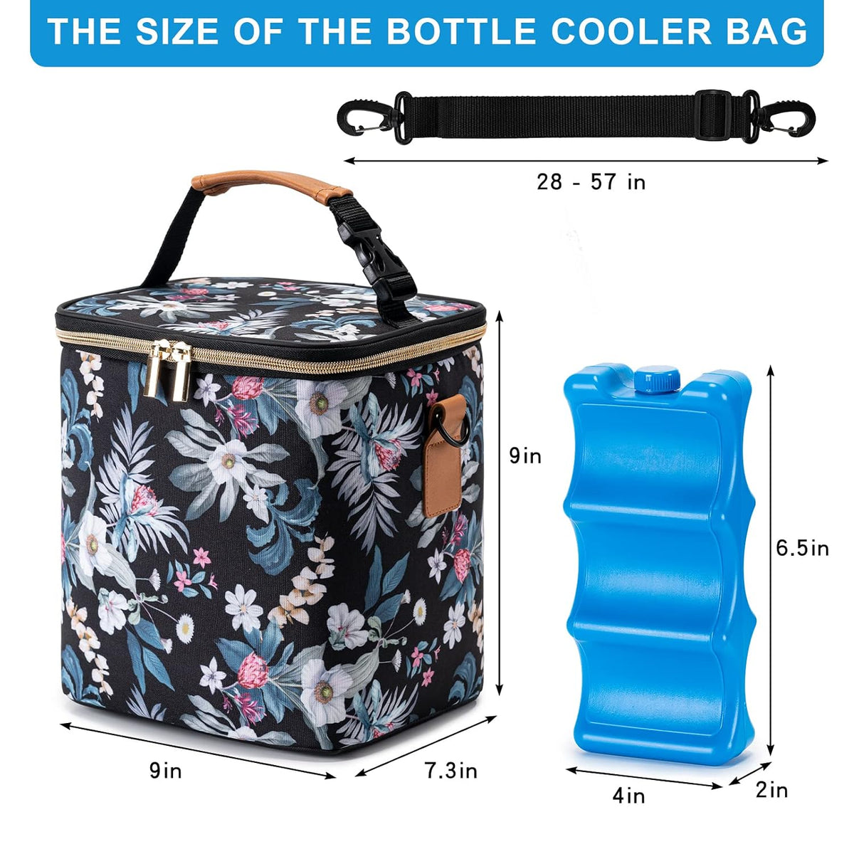 Breastmilk Cooler Bag with Ice Pack Fits 6 Baby Bottles Up to 9 Ounce, Baby Bottle Bag with Shoulder Strap for Nursing Mom Daycare, Cream