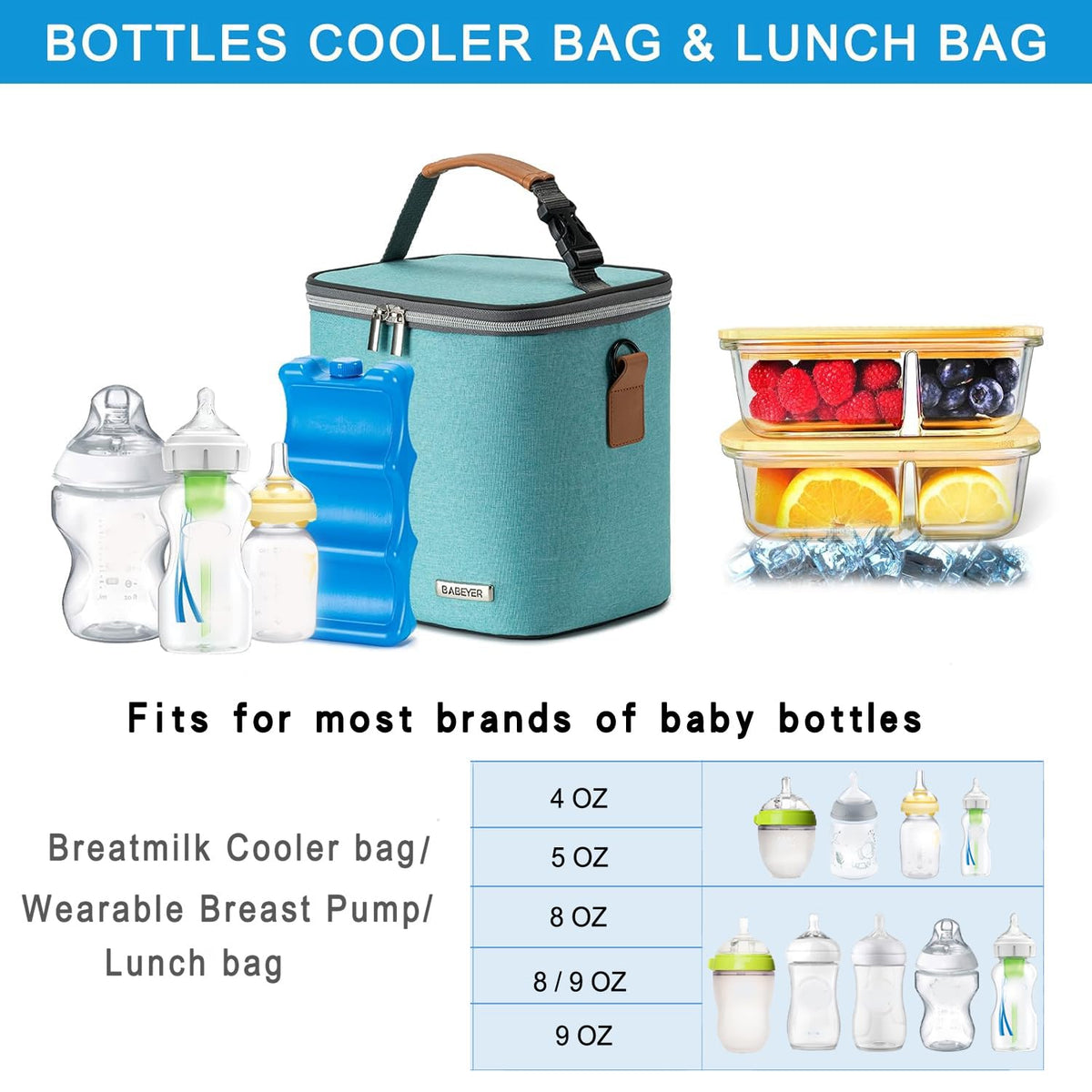 Breastmilk Cooler Bag with Ice Pack Fits 6 Baby Bottles Up to 9 Ounce, Baby Bottle Bag with Shoulder Strap for Nursing Mom Daycare, Cream