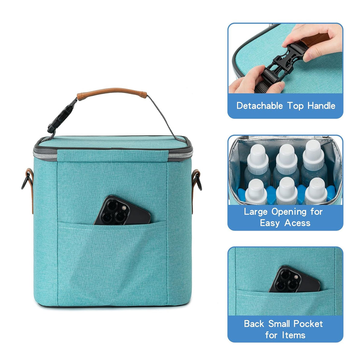 Breastmilk Cooler Bag with Ice Pack Fits 6 Baby Bottles Up to 9 Ounce, Baby Bottle Bag with Shoulder Strap for Nursing Mom Daycare, Cream