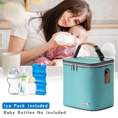 Breastmilk Cooler Bag with Ice Pack Fits 6 Baby Bottles Up to 9 Ounce, Baby Bottle Bag with Shoulder Strap for Nursing Mom Daycare, Cream
