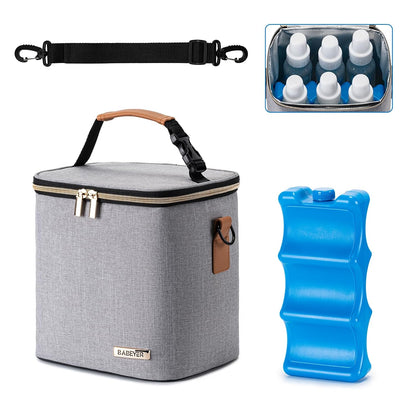 Breastmilk Cooler Bag with Ice Pack Fits 6 Baby Bottles Up to 9 Ounce, Baby Bottle Bag with Shoulder Strap for Nursing Mom Daycare, Cream