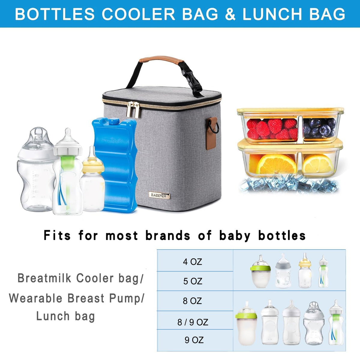 Breastmilk Cooler Bag with Ice Pack Fits 6 Baby Bottles Up to 9 Ounce, Baby Bottle Bag with Shoulder Strap for Nursing Mom Daycare, Cream