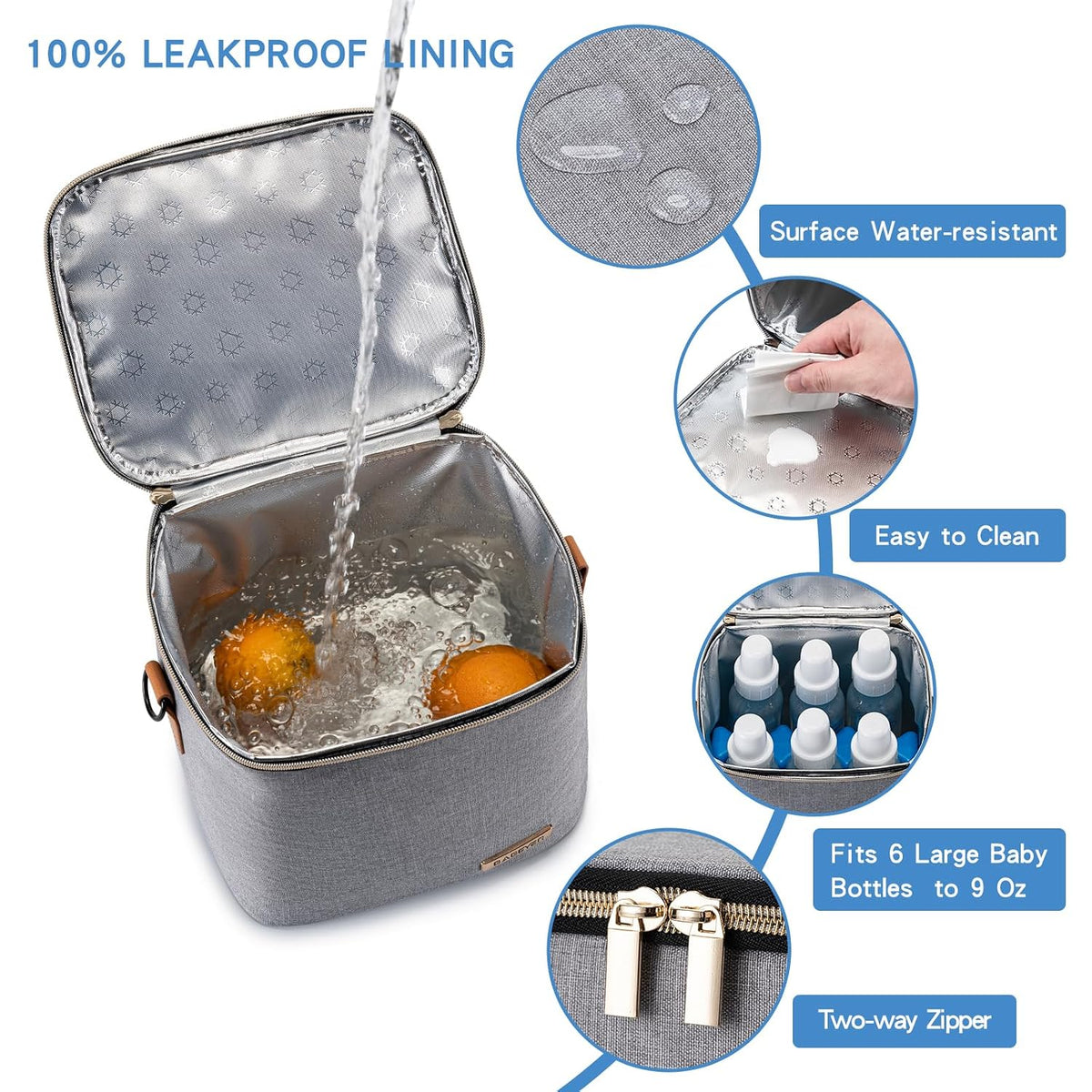Breastmilk Cooler Bag with Ice Pack Fits 6 Baby Bottles Up to 9 Ounce, Baby Bottle Bag with Shoulder Strap for Nursing Mom Daycare, Cream