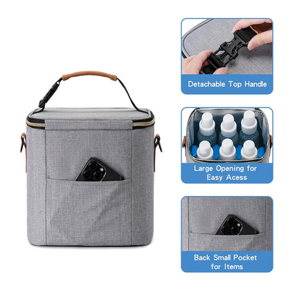 Breastmilk Cooler Bag with Ice Pack Fits 6 Baby Bottles Up to 9 Ounce, Baby Bottle Bag with Shoulder Strap for Nursing Mom Daycare, Cream