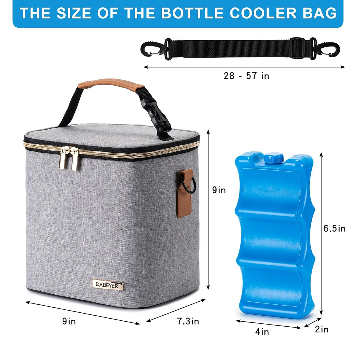 Breastmilk Cooler Bag with Ice Pack Fits 6 Baby Bottles Up to 9 Ounce, Baby Bottle Bag with Shoulder Strap for Nursing Mom Daycare, Cream