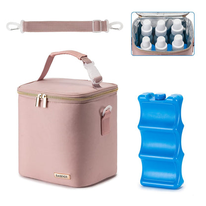 Breastmilk Cooler Bag with Ice Pack Fits 6 Baby Bottles Up to 9 Ounce, Baby Bottle Bag with Shoulder Strap for Nursing Mom Daycare, Cream