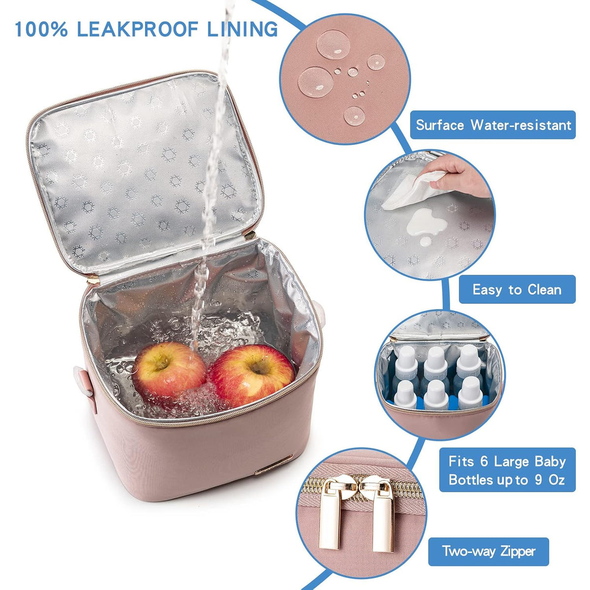 Breastmilk Cooler Bag with Ice Pack Fits 6 Baby Bottles Up to 9 Ounce, Baby Bottle Bag with Shoulder Strap for Nursing Mom Daycare, Cream